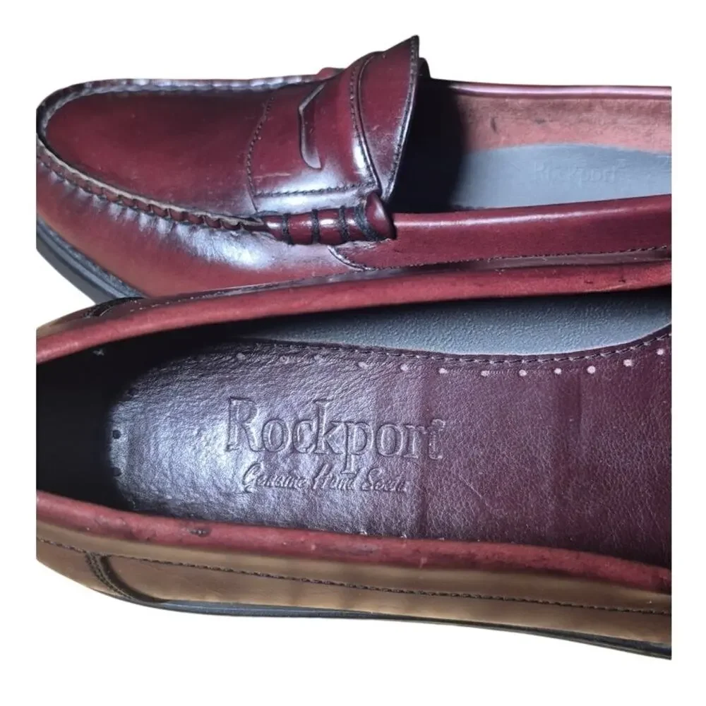 Rockport Men’s Burgundy Leather Penny Loafers Sz 9.5W Excellent Condition